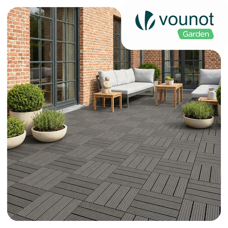 Lot de 11 dalles clipsables exterieures 30x30cm en Composite WPC Gris