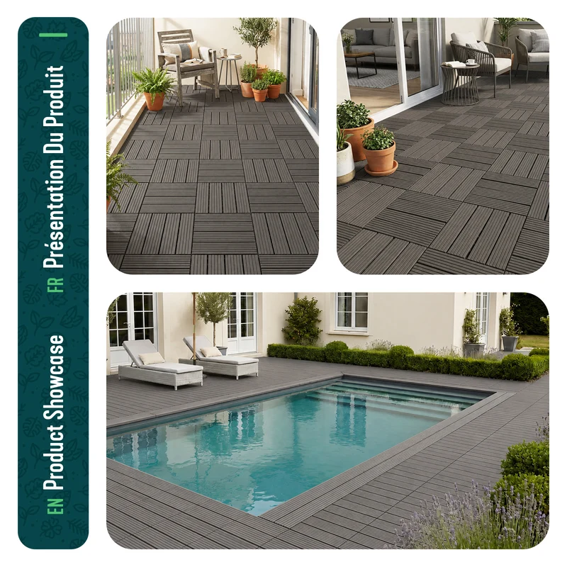 Lot de 11 dalles clipsables exterieures 30x30cm en Composite WPC Gris