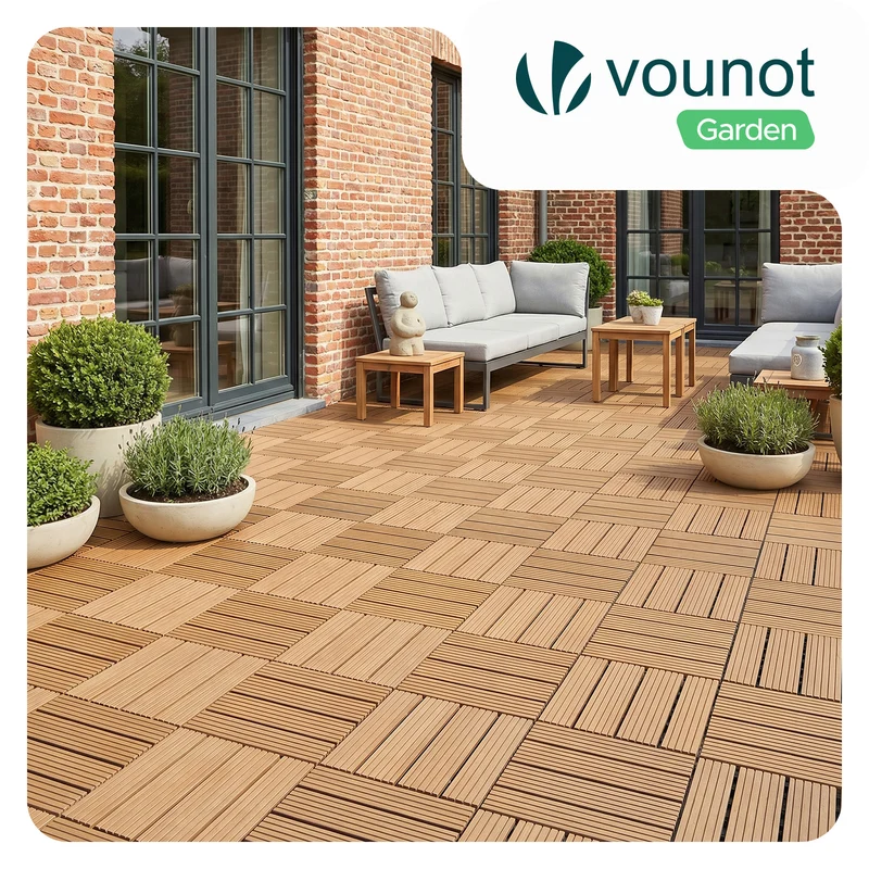 Lot de 16 dalles clipsables exterieures 30x30cm en Composite WPC Couleur bois