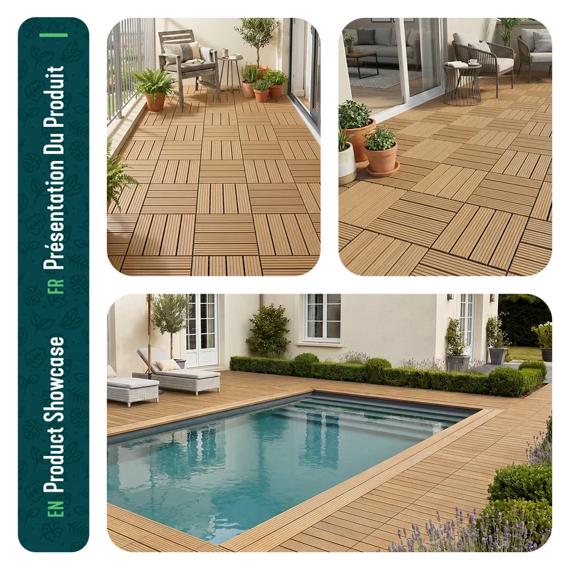 Lot de 16 dalles clipsables exterieures 30x30cm en Composite WPC Couleur bois