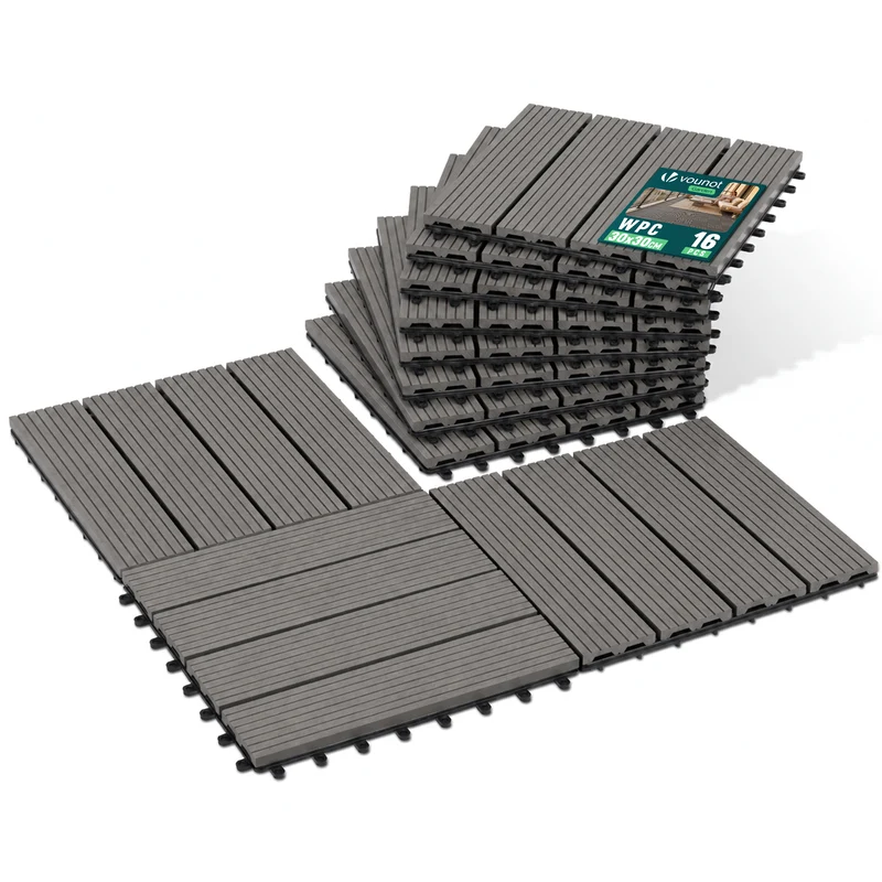 Lot de 16 dalles clipsables exterieures 30x30cm en Composite WPC Gris