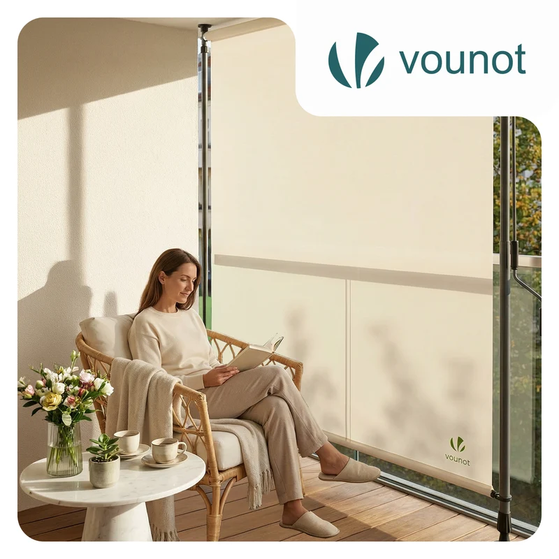 Store vertical sans percage extensible exterieur 120x310cm polyester beige