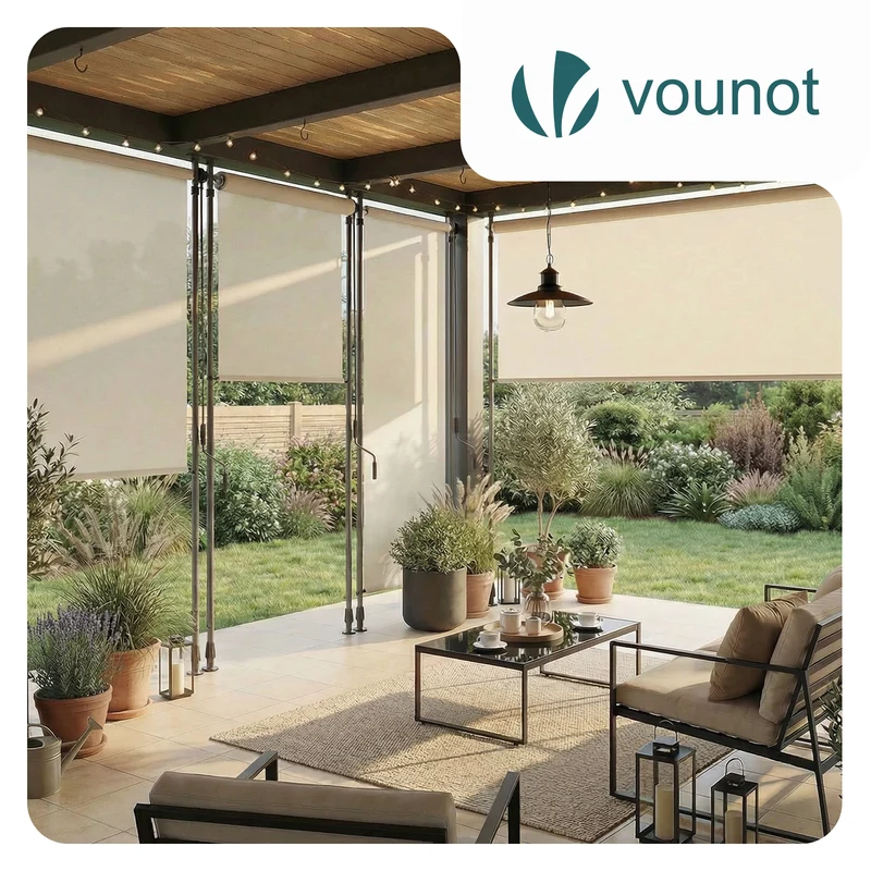 Store vertical sans percage extensible exterieur 120x310cm polyester beige