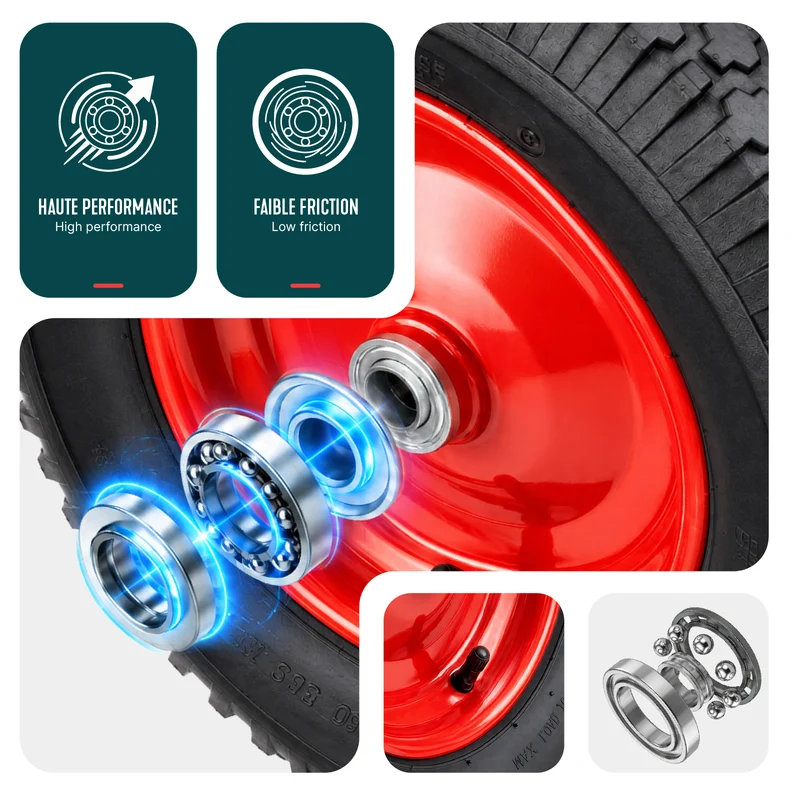 Roue gonflable robuste 4.80/4.00-8 pour chariot brouette alesage 20mm 400x85mm Rouge