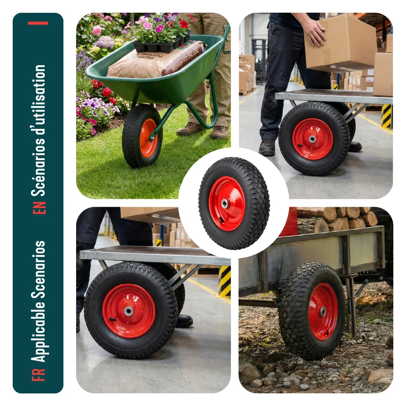 Roue gonflable robuste 4.80/4.00-8 pour chariot brouette alesage 20mm 400x85mm Rouge