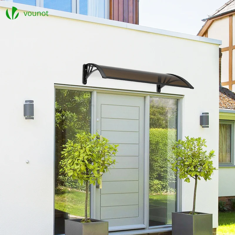 Auvent de porte marquise 120x80 cm en Polycarbonate anti UV Marron