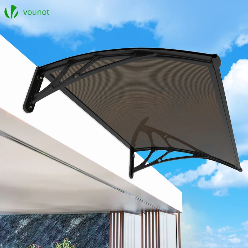 Auvent de porte marquise 120x80 cm en Polycarbonate anti UV Marron