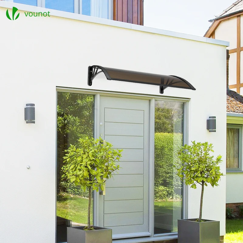 Auvent de porte marquise 100x80 cm en Polycarbonate anti UV Marron