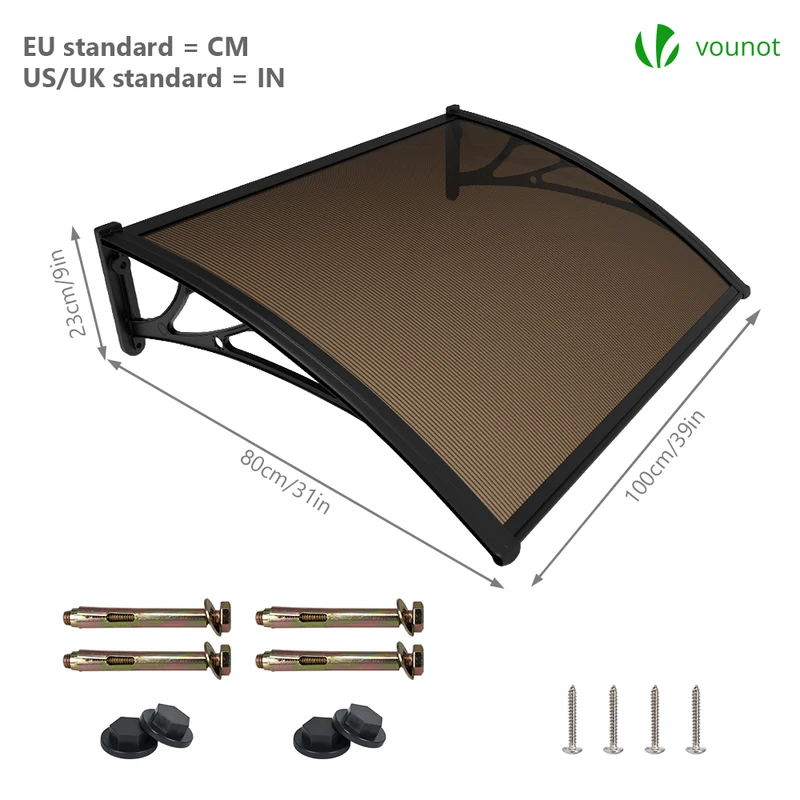 Auvent de porte marquise 100x80 cm en Polycarbonate anti UV Marron