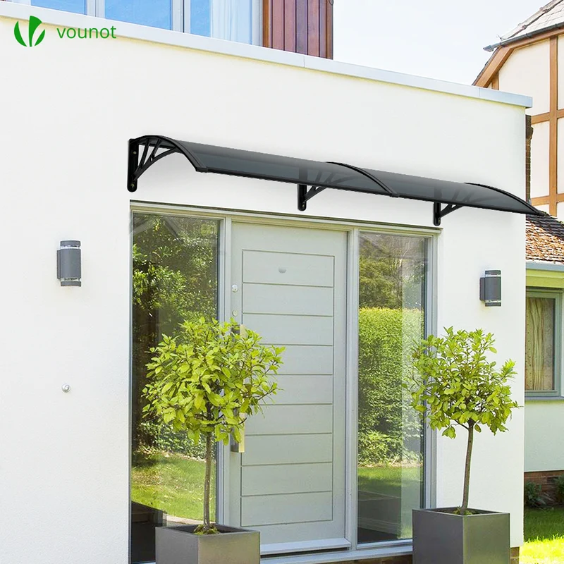 Auvent de porte marquise 200x80 cm en Polycarbonate anti UV Anthracite