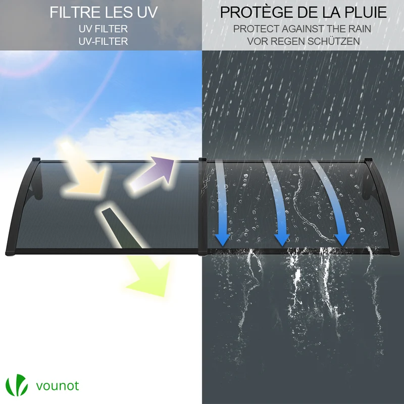 Auvent de porte marquise 200x80 cm en Polycarbonate anti UV Anthracite