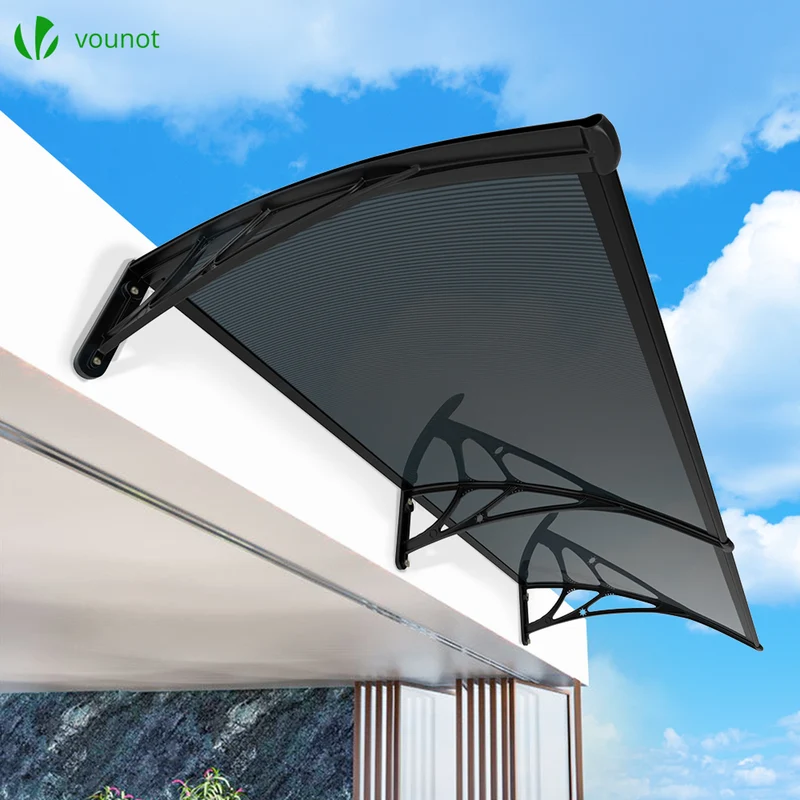 Auvent de porte marquise 200x80 cm en Polycarbonate anti UV Anthracite