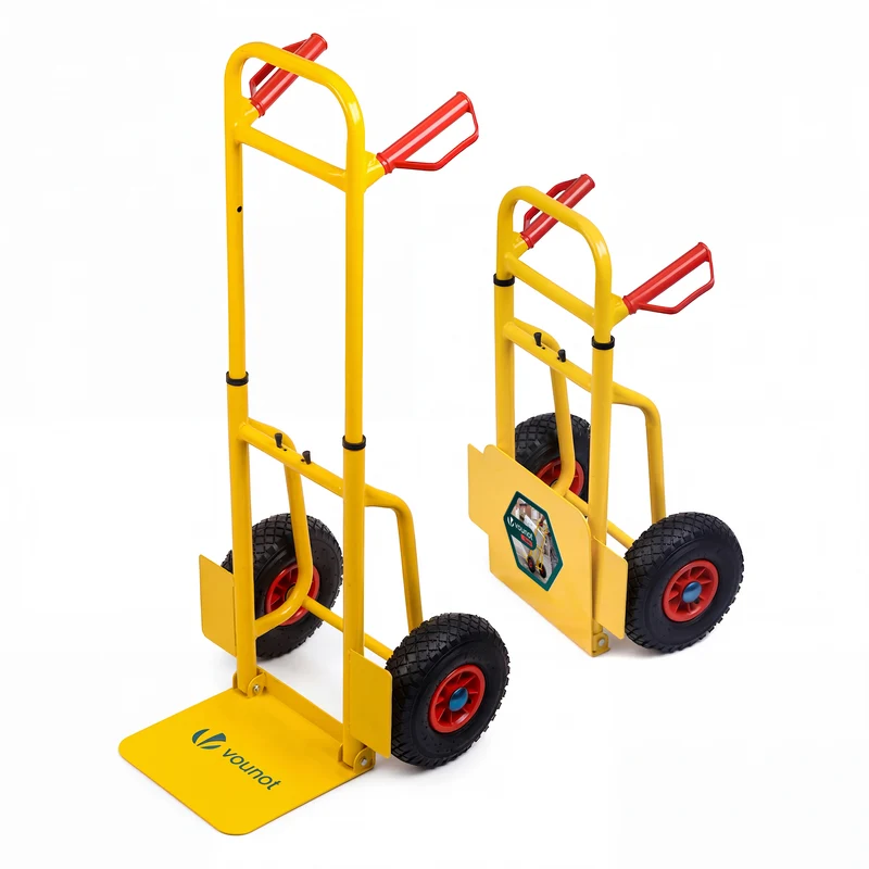 Diable pliant chariot de transport avec roue pneumatique charge 200kg jaune
