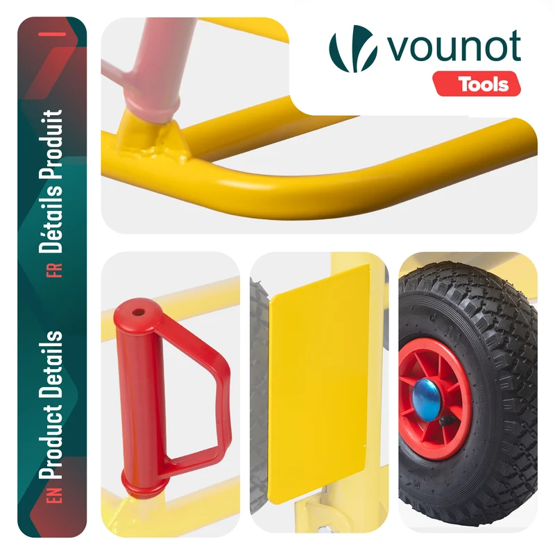 Diable pliant chariot de transport avec roue pneumatique charge 200kg jaune