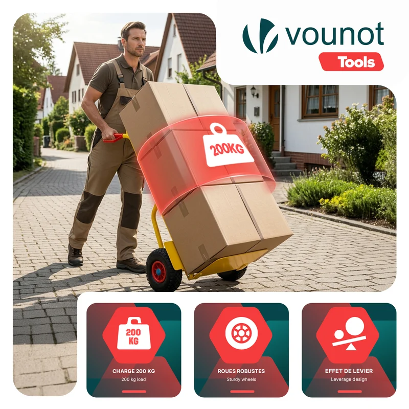 Diable pliant chariot de transport avec roue pneumatique charge 200kg jaune