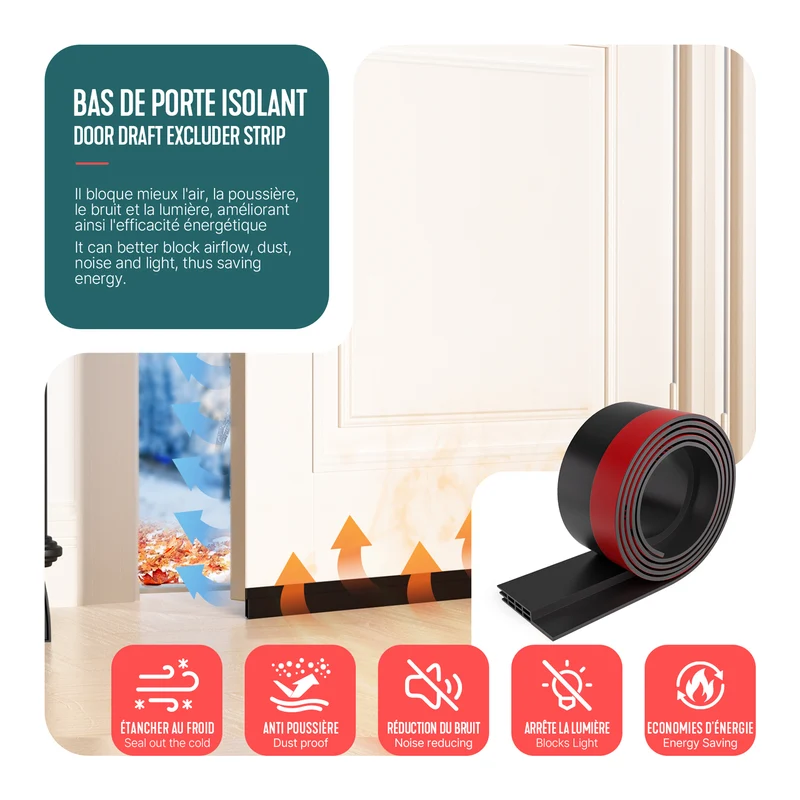 Bas de porte isolant coupe froid 500 cm noir