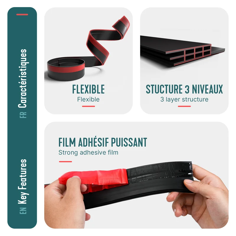 Bas de porte isolant coupe froid 500 cm noir