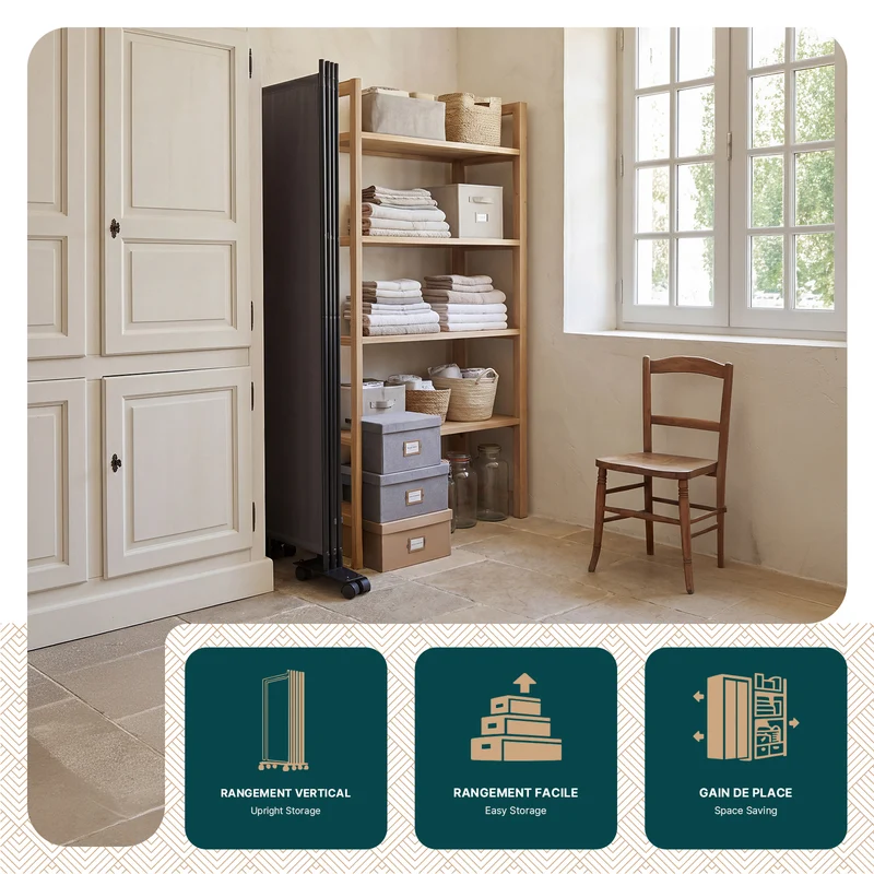Paravent interieur separateur avec roue 3 panneaux autoportant pliable 262 x 30 x 180 cm Anthracite