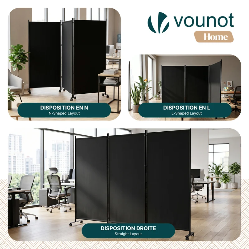 Paravent interieur separateur avec roue 3 panneaux autoportant pliable 262 x 30 x 180 cm Anthracite