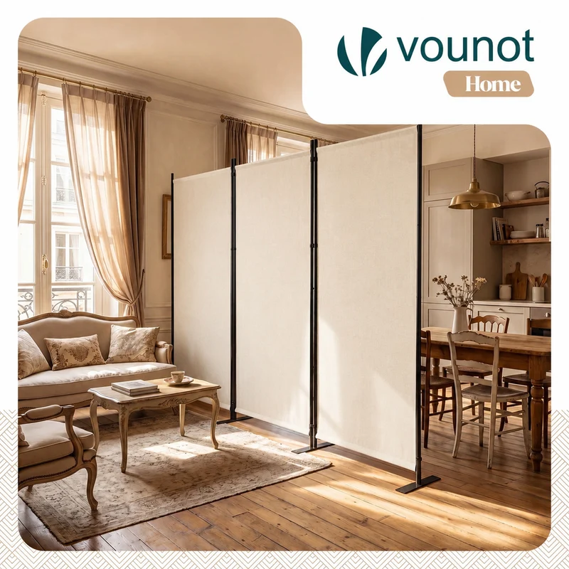 Paravent interieur separateur 3 panneaux autoportant pliable 262 x 30 x 173 cm Beige