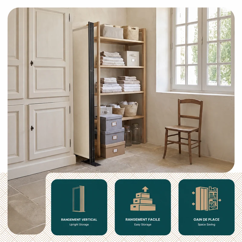Paravent interieur separateur 3 panneaux autoportant pliable 262 x 30 x 173 cm Beige