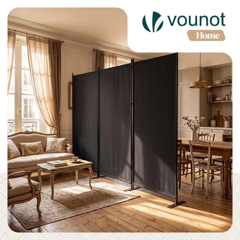 Paravent interieur separateur 3 panneaux autoportant pliable 262 x 30 x 173 cm Anthracite
