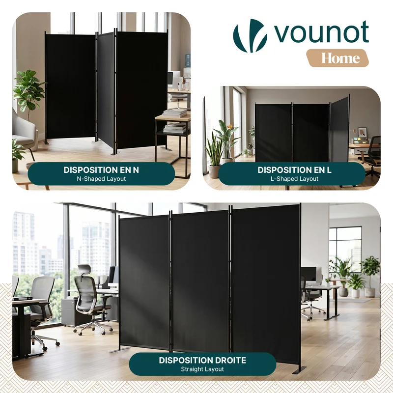 Paravent interieur separateur 3 panneaux autoportant pliable 262 x 30 x 173 cm Anthracite