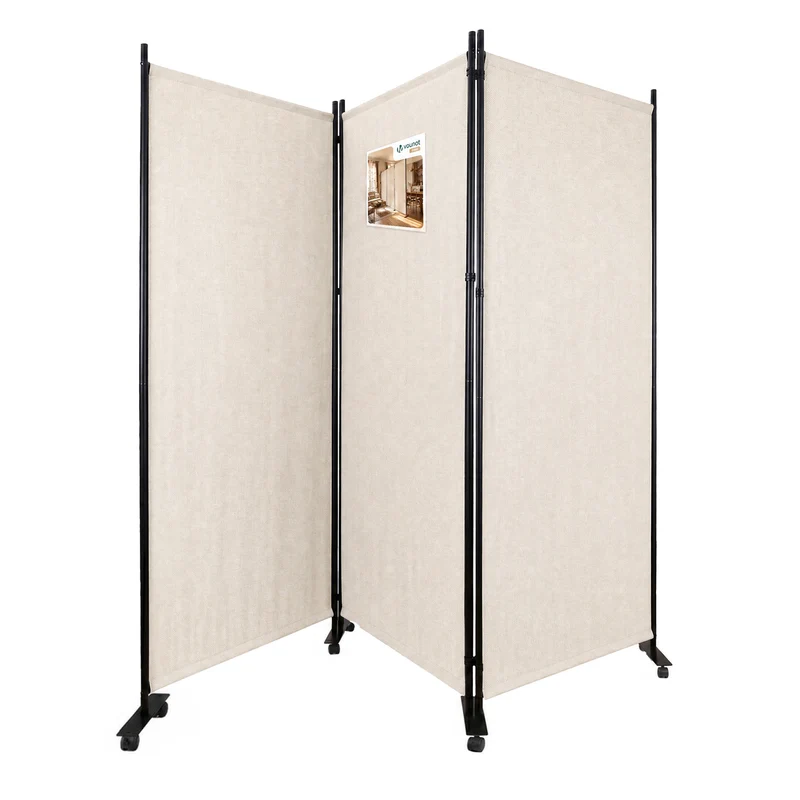 Paravent interieur separateur avec roue 3 panneaux autoportant pliable 262 x 30 x 180 cm Beige