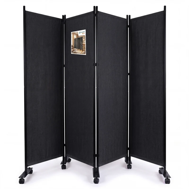 Paravent interieur separateur avec roue 4 panneaux autoportant pliable 228x 30 x 171 cm Anthracite
