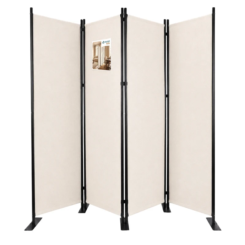 Paravent interieur separateur 4 panneaux autoportant pliable 228 x 30 x 164 cm Beige
