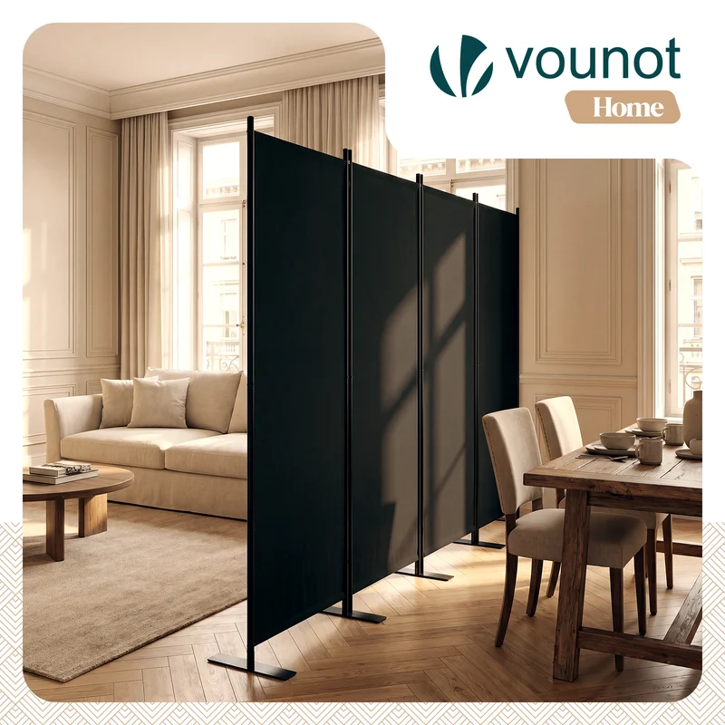 Paravent interieur separateur 4 panneaux autoportant pliable 228 x 30 x 164 cm Anthracite