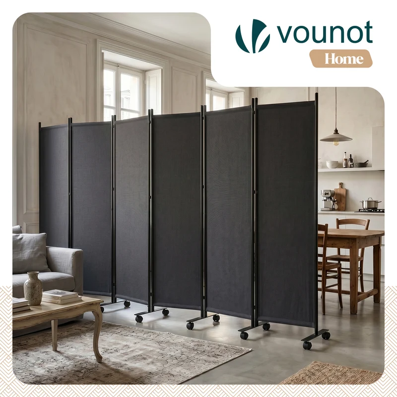 Paravent interieur separateur avec roue 6 panneaux autoportant pliable 340 x 30 x 171 cm Anthracite