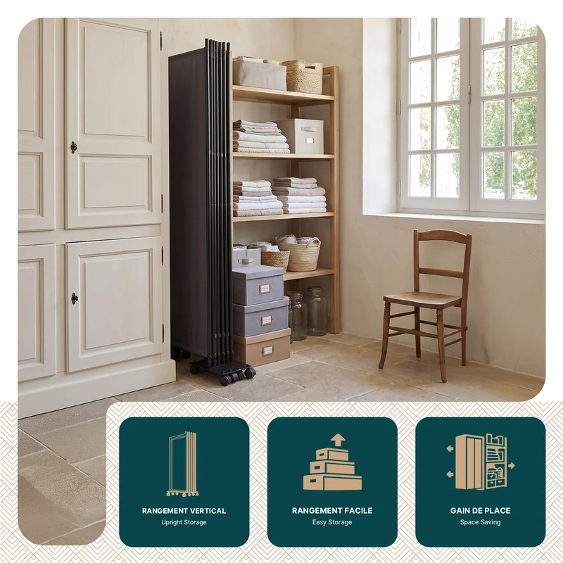 Paravent interieur separateur avec roue 6 panneaux autoportant pliable 340 x 30 x 171 cm Anthracite