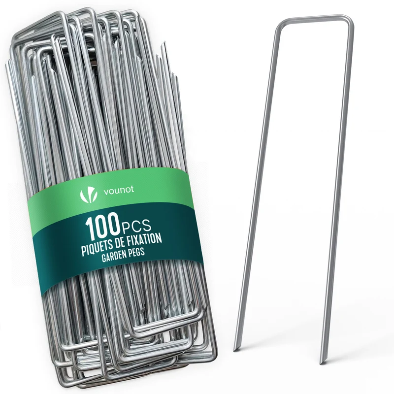 Lot de 100 piquets de fixation pour jardin U 150x30mm en acier galvanise