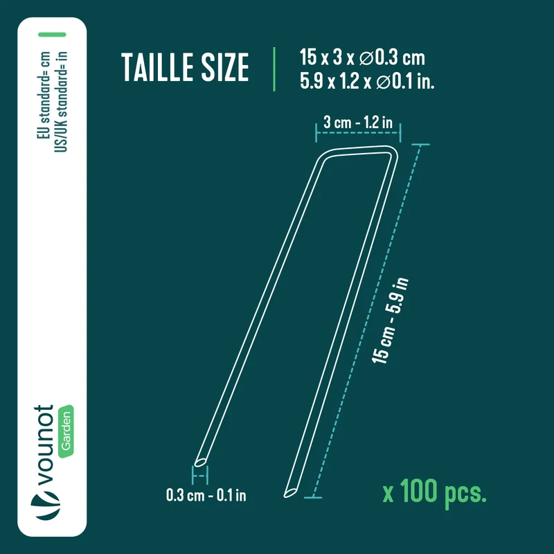 Lot de 100 piquets de fixation pour jardin U 150x30mm en acier galvanise