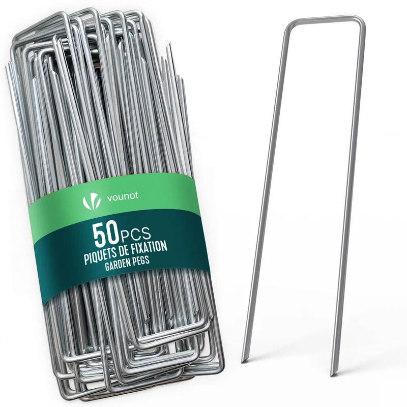 Lot de 50 piquets de fixation pour jardin U 150x30mm en acier galvanise