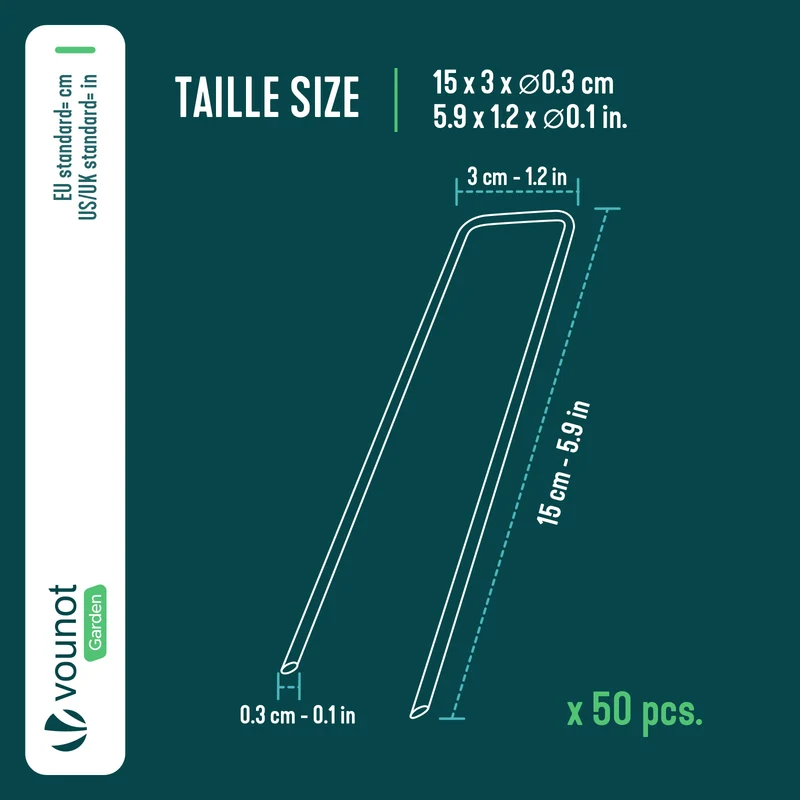 Lot de 50 piquets de fixation pour jardin U 150x30mm en acier galvanise