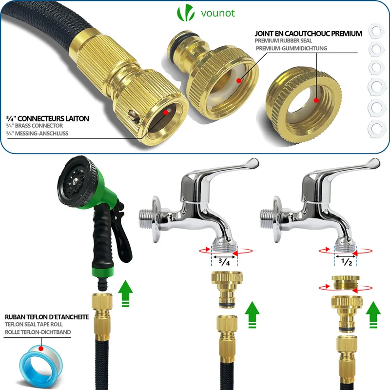 Tuyau d’Arrosage Extensible 45m Renforce avec Accessoires noir