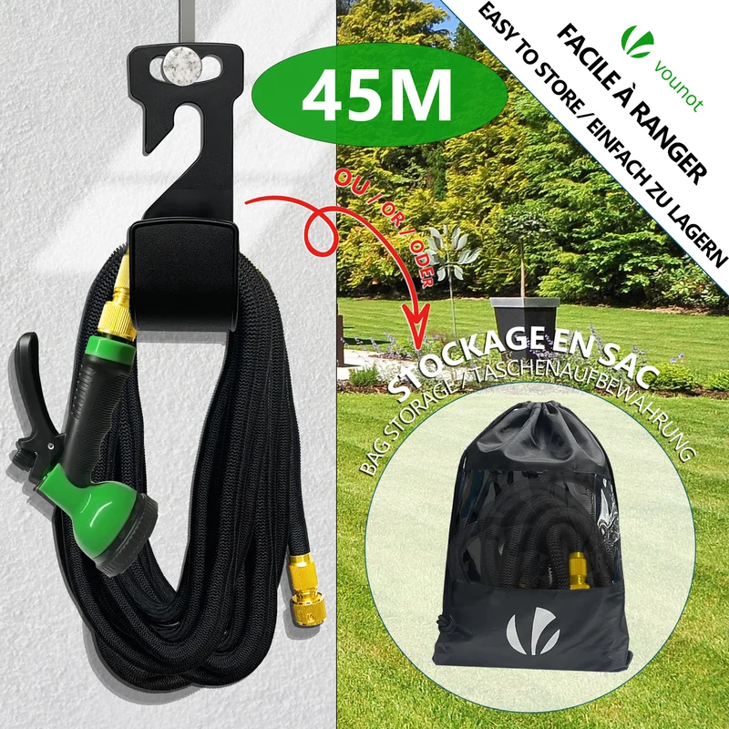 Tuyau d’Arrosage Extensible 45m Renforce avec Accessoires noir