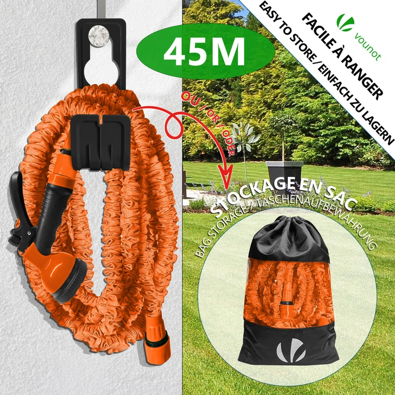 Tuyau d’Arrosage Extensible 45m avec Accessoires orange