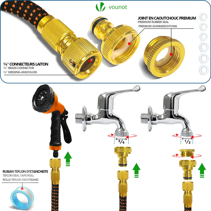 Tuyau d’Arrosage Extensible 30m Renforce avec Accessoires orange