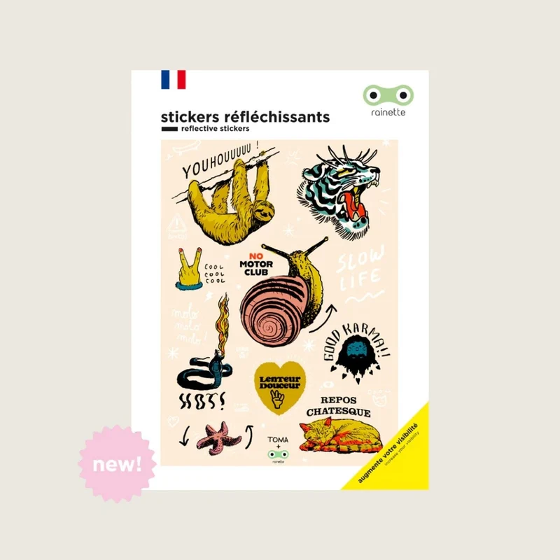 Stickers réfléchissants pour vélo et casque Rainette - animaux, fun, & food