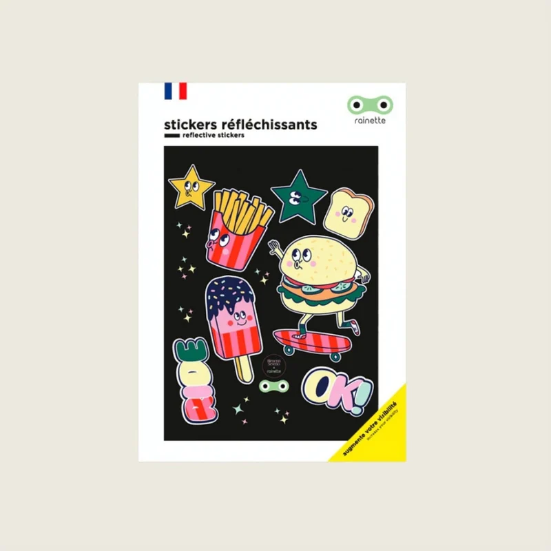 Stickers réfléchissants pour vélo et casque Rainette - animaux, fun, & food