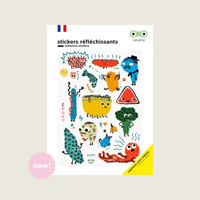 Stickers réfléchissants pour vélo et casque Rainette - animaux, fun, & food