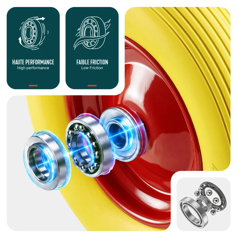 Lot de 4 Roue increvable 4.80/4.00-8 en PU pour brouette diable alesage 20mm 392x92 mm Jaune