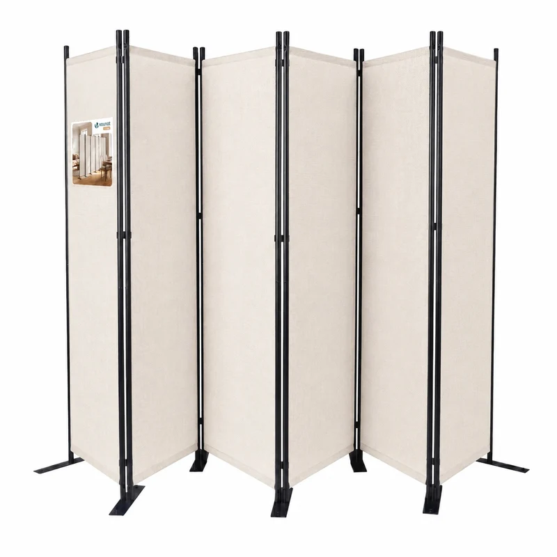 Paravent interieur separateur 6 panneaux autoportant pliable 340 x 30 x 164 cm Beige