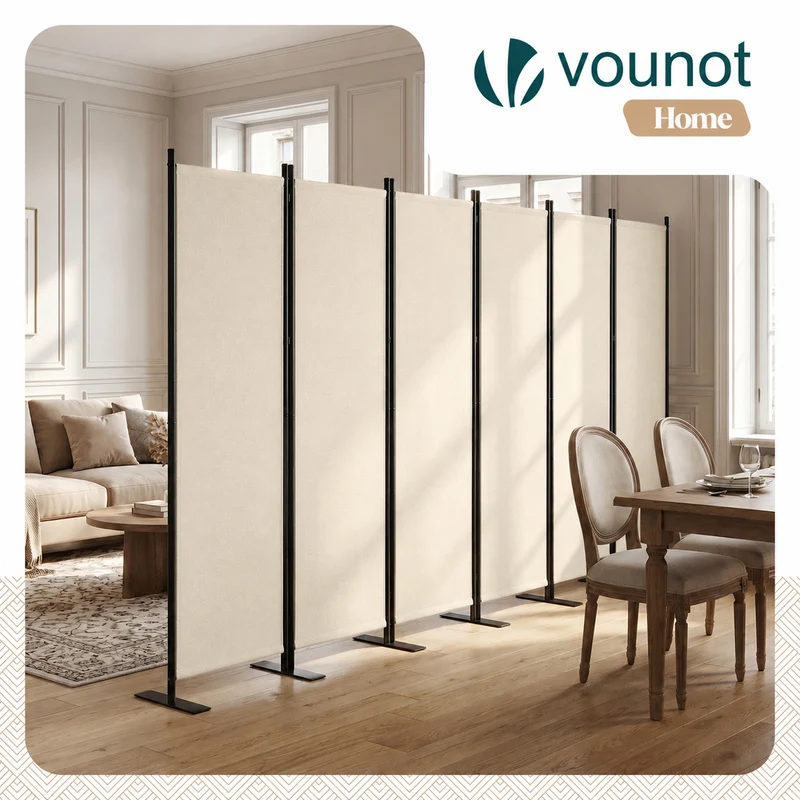 Paravent interieur separateur 6 panneaux autoportant pliable 340 x 30 x 164 cm Beige