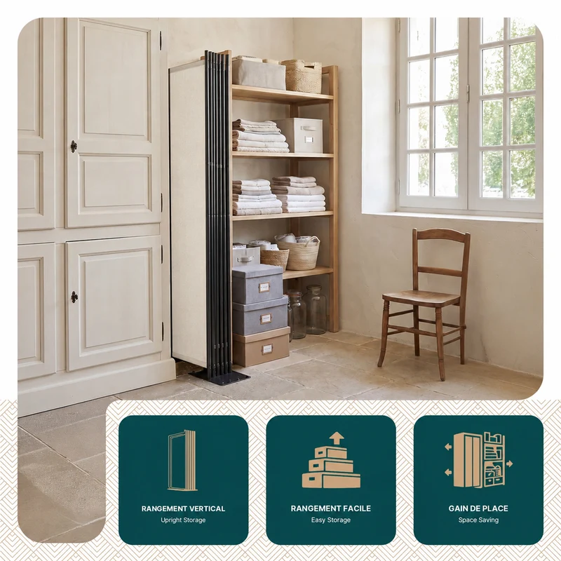 Paravent interieur separateur 6 panneaux autoportant pliable 340 x 30 x 164 cm Beige