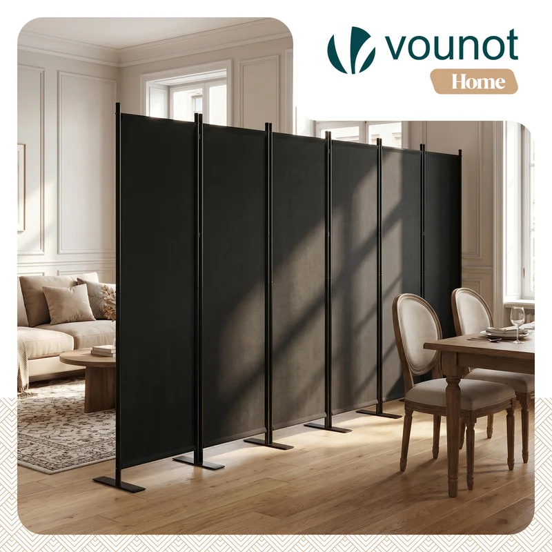 Paravent interieur separateur 6 panneaux autoportant pliable 340 x 30 x 164 cm Anthracite