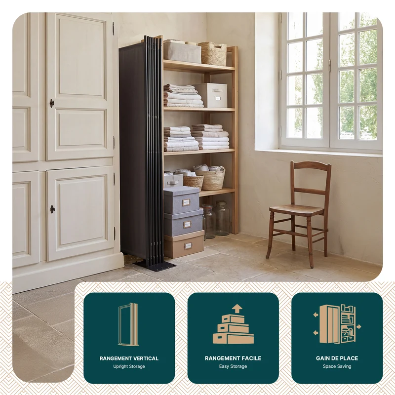Paravent interieur separateur 6 panneaux autoportant pliable 340 x 30 x 164 cm Anthracite